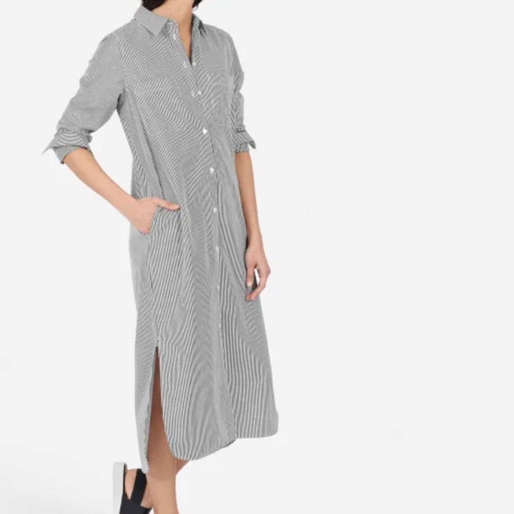 Everlane Gray Striped Button-Front Maxi Shirt Dress - Picture 3 of 7